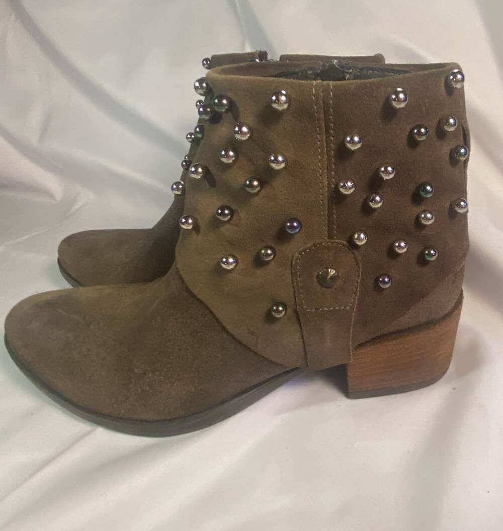 Sheridan Mia Brown Suede Multi-Color Studded Ankle Booties Size 36